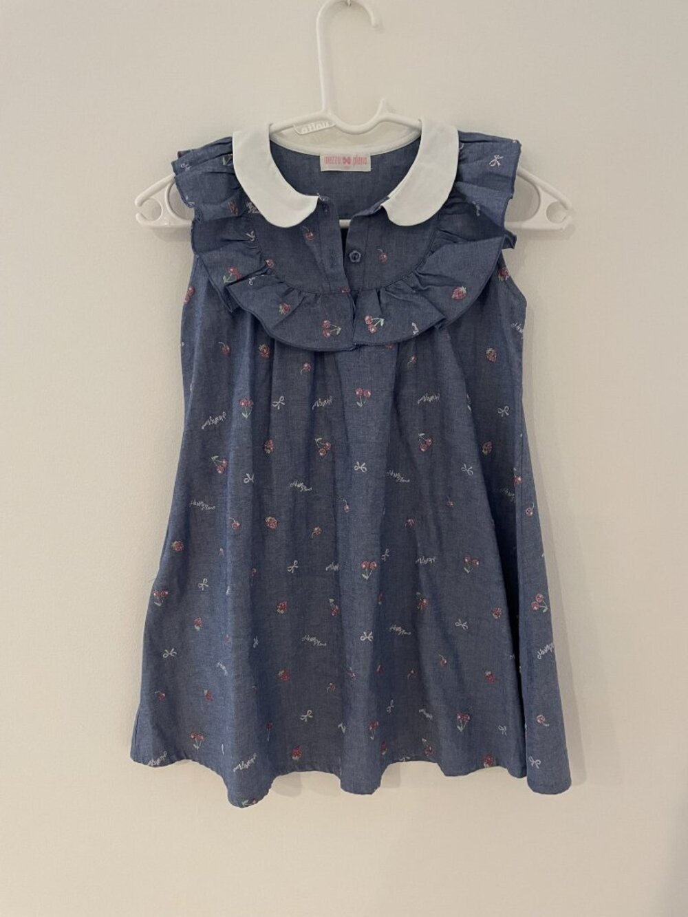 Mezzo Piano Girls Dress 130cm (ages 8-10) Denim with embroidered cherries/bows,